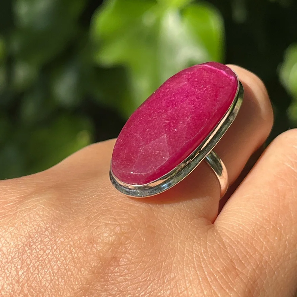 Size 7 925 silver plated simulated ruby ring long‎